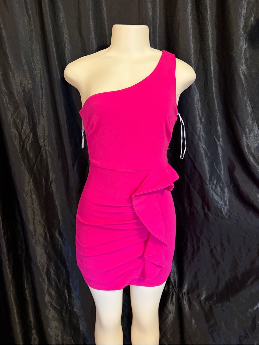 Hello Molly Hot Pink One-Shoulder Ruffle Mini Dress